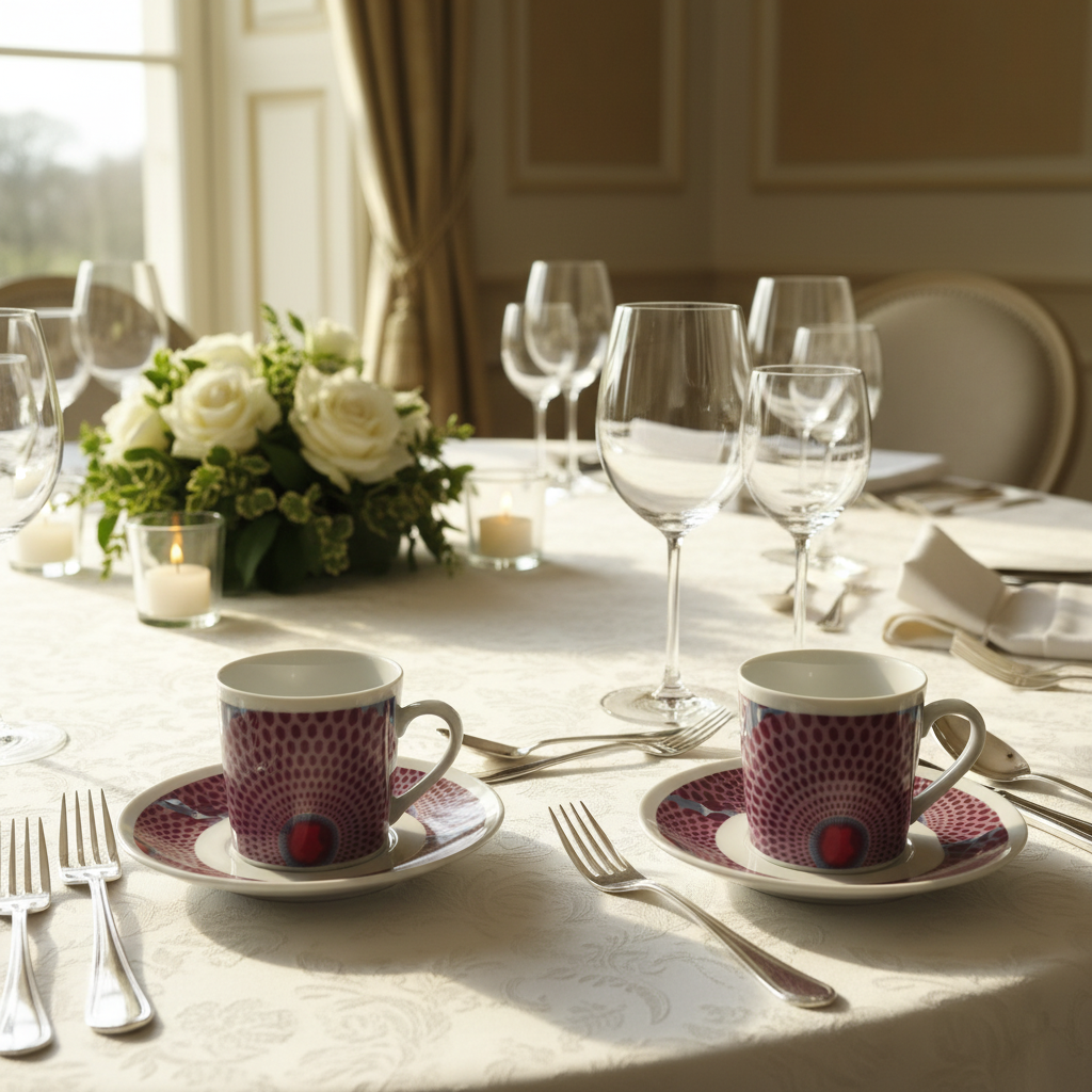 Tasse à Café en porcelaine Française avec soucoupe motif plein wax d'Afrique Gammaphone violet