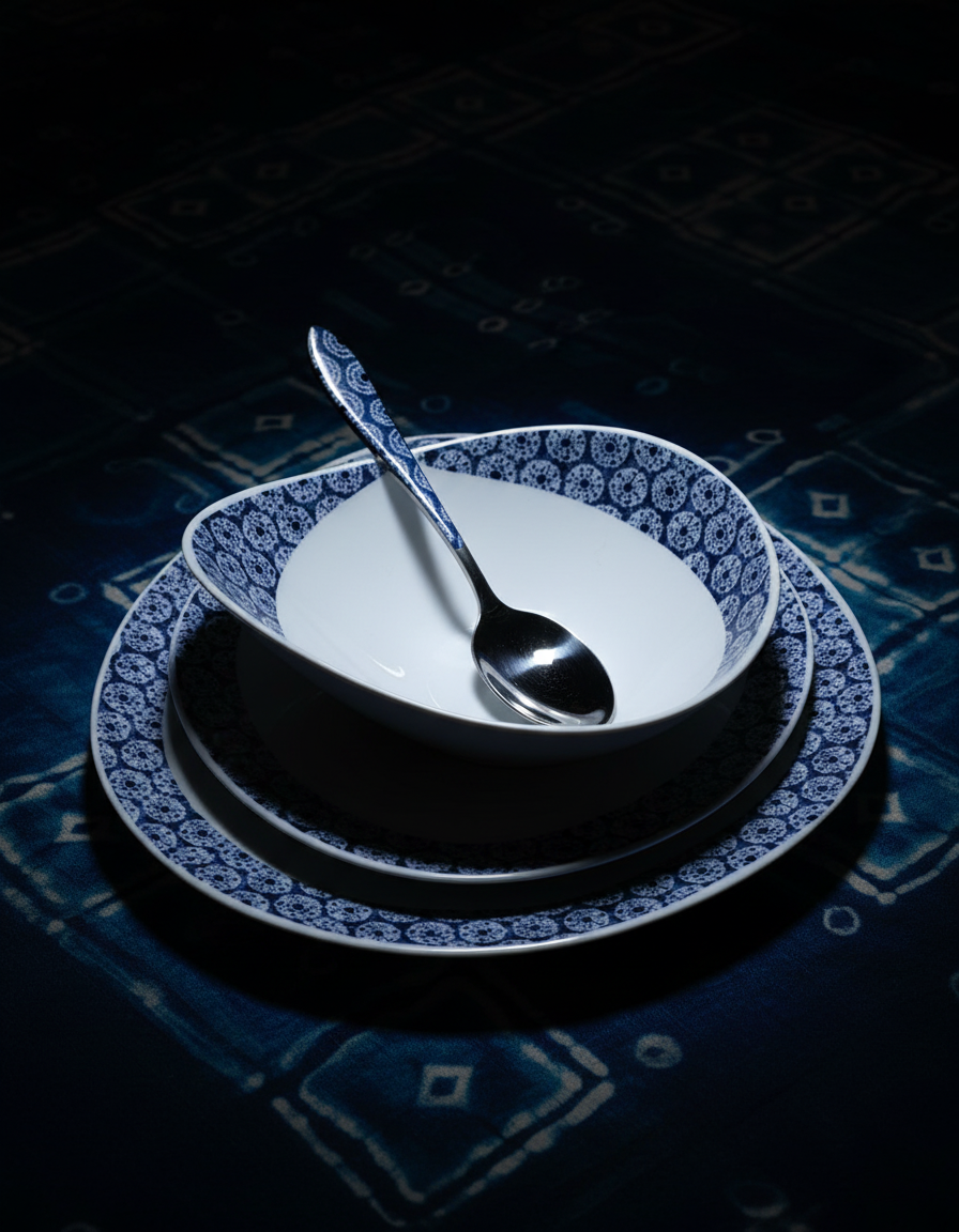 Mug en porcelaine fine Française grenaillé à l'extérieur, motif  d'Afrique "petits soleils indigo" bleu à l'intérieur