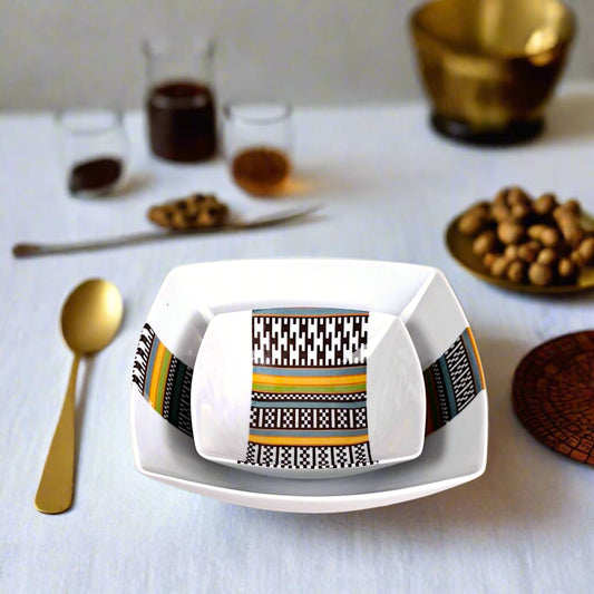 Saladier Ethnique motif bande "Kanta" du Niger dans coffret