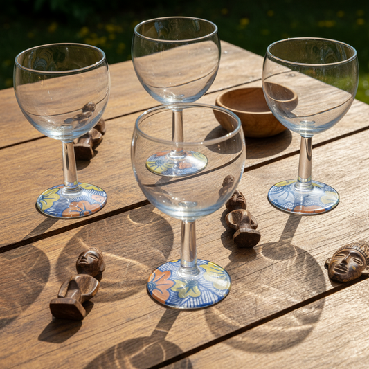 Verre à vin avec disque sous pied au motif WAX "Fleurs de Mariage"