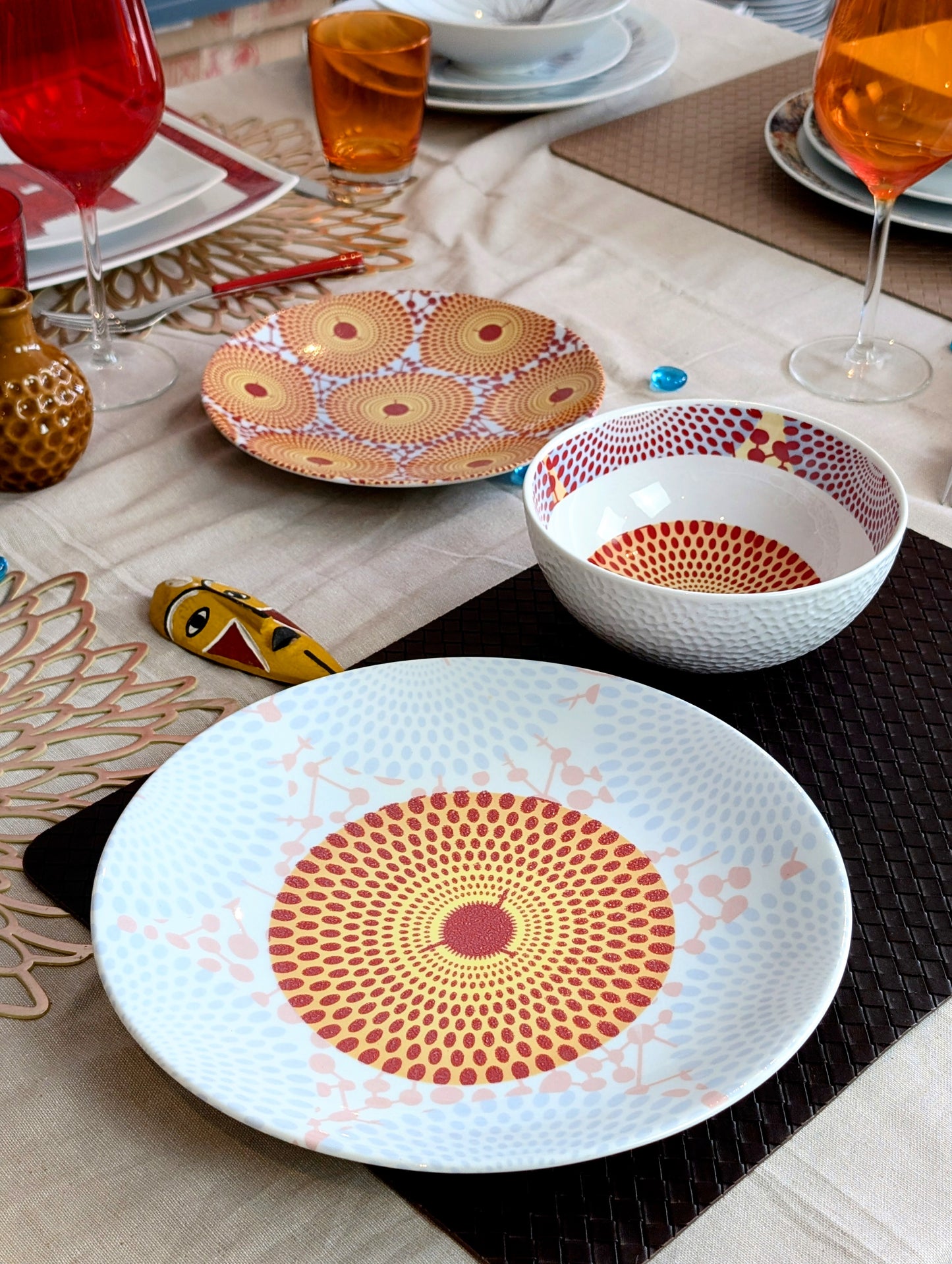 Bowl with shot blasted exterior, "Red Gammaphone" pattern inside