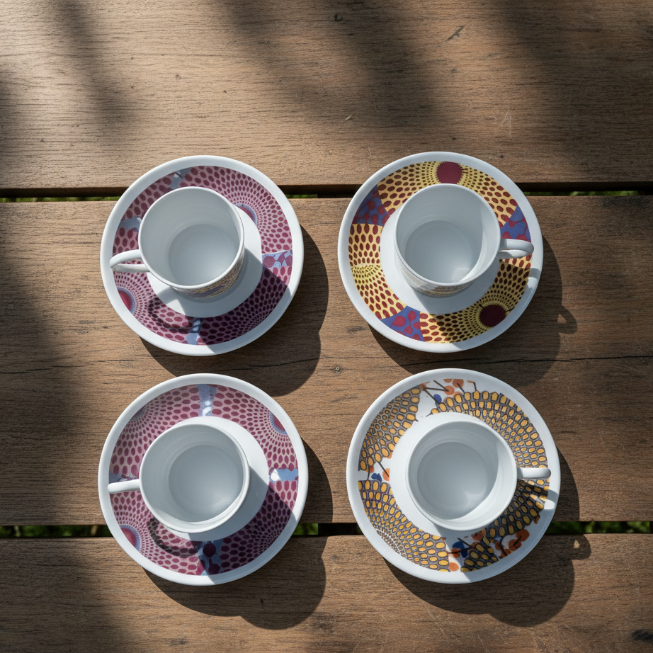 Tasse à Café en porcelaine Française avec soucoupe motif plein wax d'Afrique Gammaphone violet