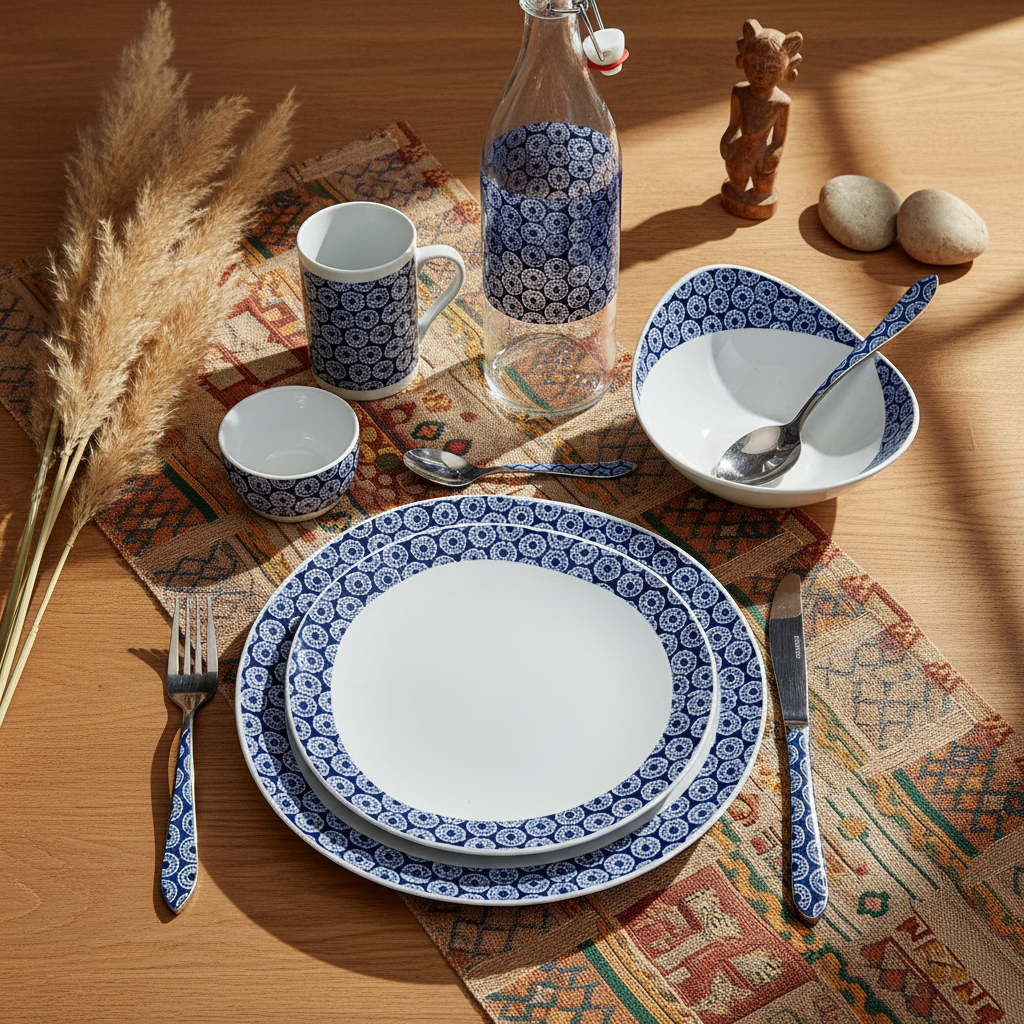Bouteille en verre motif wax d'Afrique "indigo"