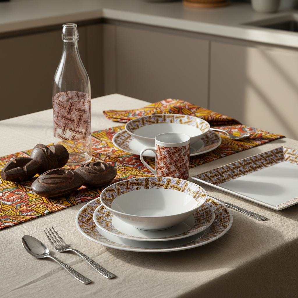 Bouteille en verre motif wax d'Afrique "haricot"