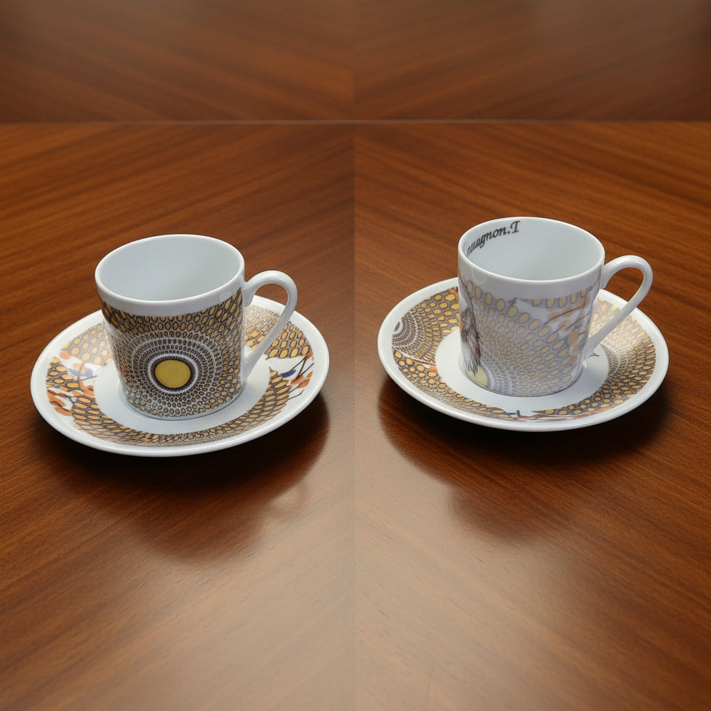 Tasse à Café en porcelaine Française avec soucoupe motif plein wax d'Afrique Gammaphone avec aigle