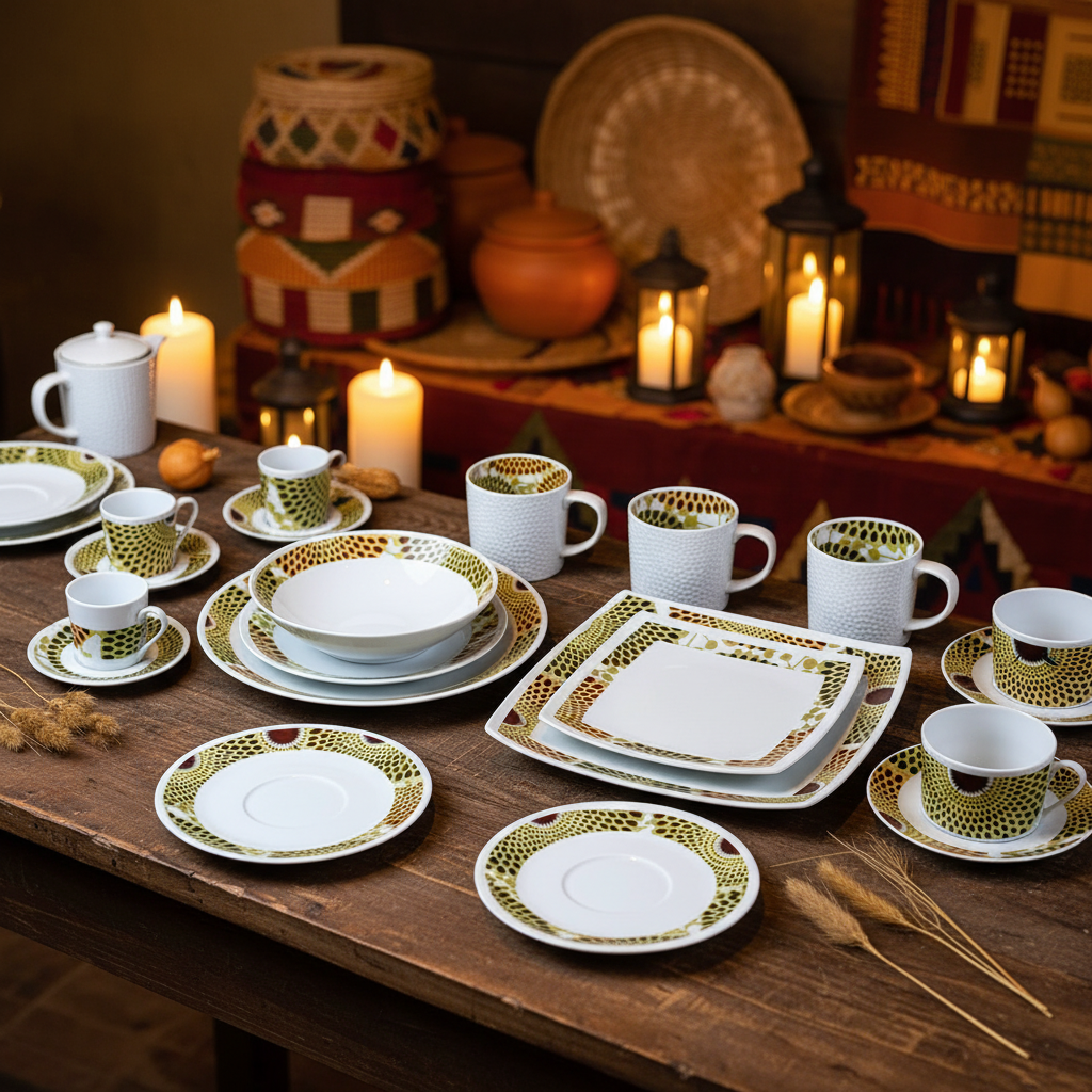 Set französischer Porzellanteller, individuell gefertigt mit dem feinen Ringmotiv "Gammaphone" in einer Geschenkbox (6-teilig)