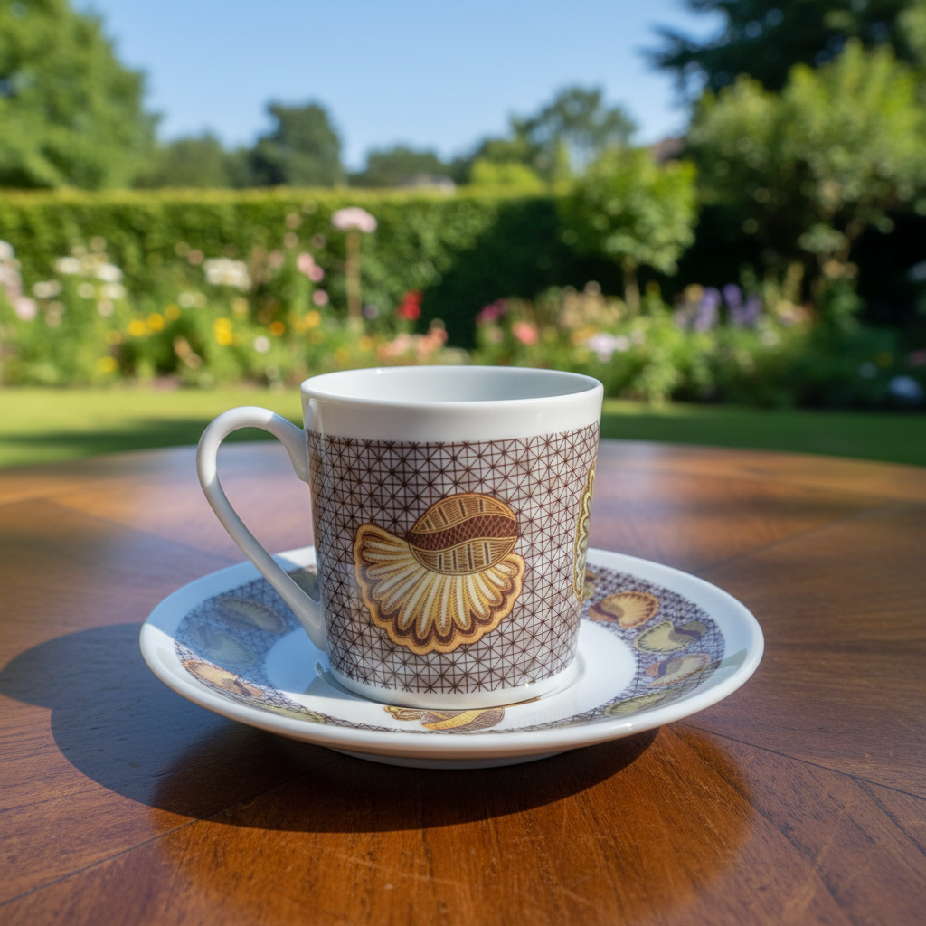 Tasse à Café en porcelaine Française avec soucoupe motif plein wax d'Afrique motif "escargot"