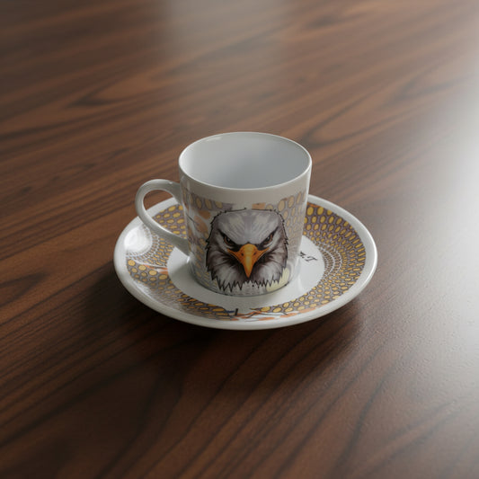 Tasse à Café en porcelaine Française avec soucoupe motif plein wax d'Afrique Gammaphone avec aigle