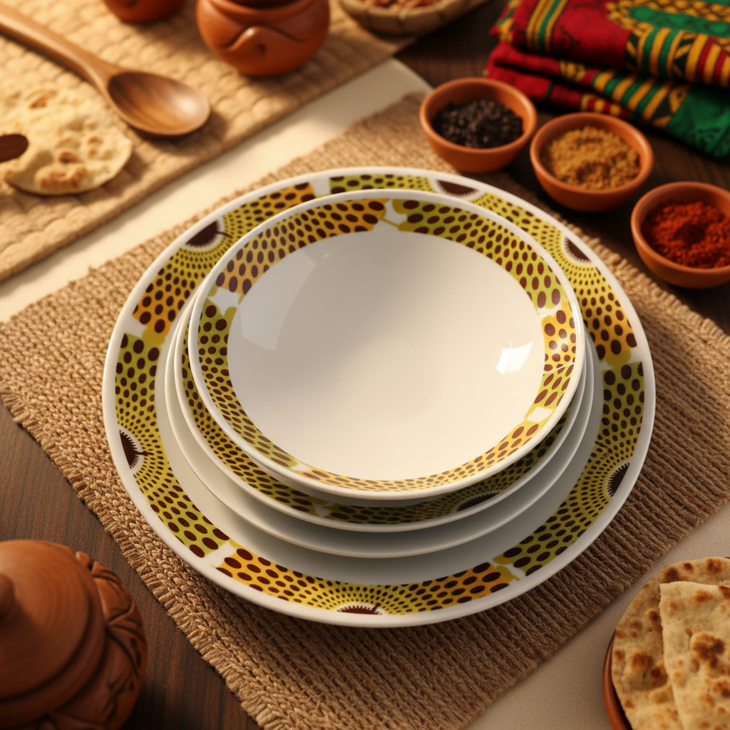 Set französischer Porzellanteller, individuell gefertigt mit dem feinen Ringmotiv "Gammaphone" in einer Geschenkbox (6-teilig)