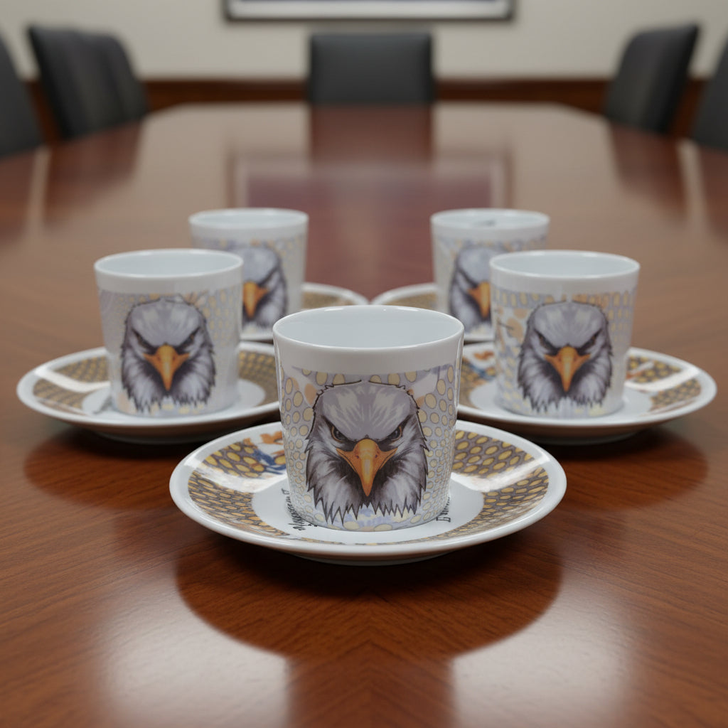 Tasse à Café en porcelaine Française avec soucoupe motif plein wax d'Afrique Gammaphone avec aigle