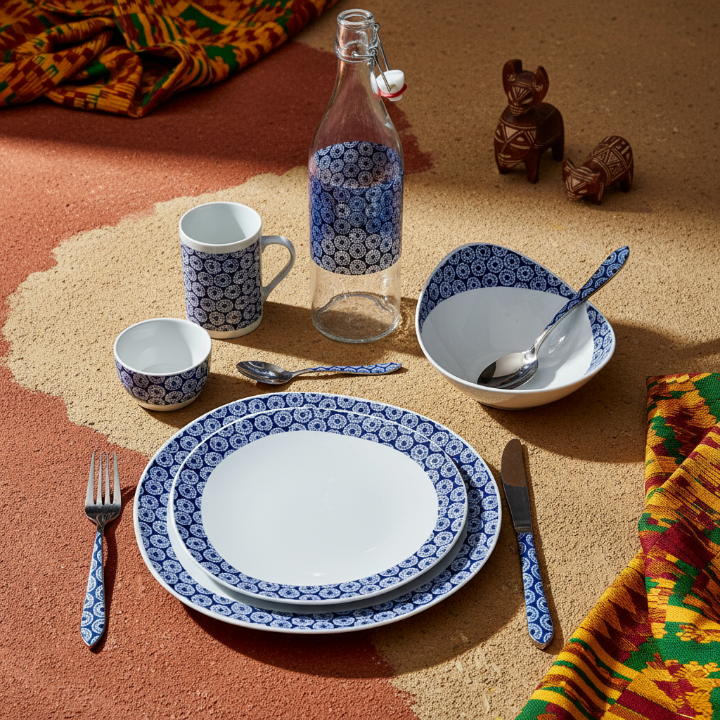 Bouteille en verre motif wax d'Afrique "indigo"