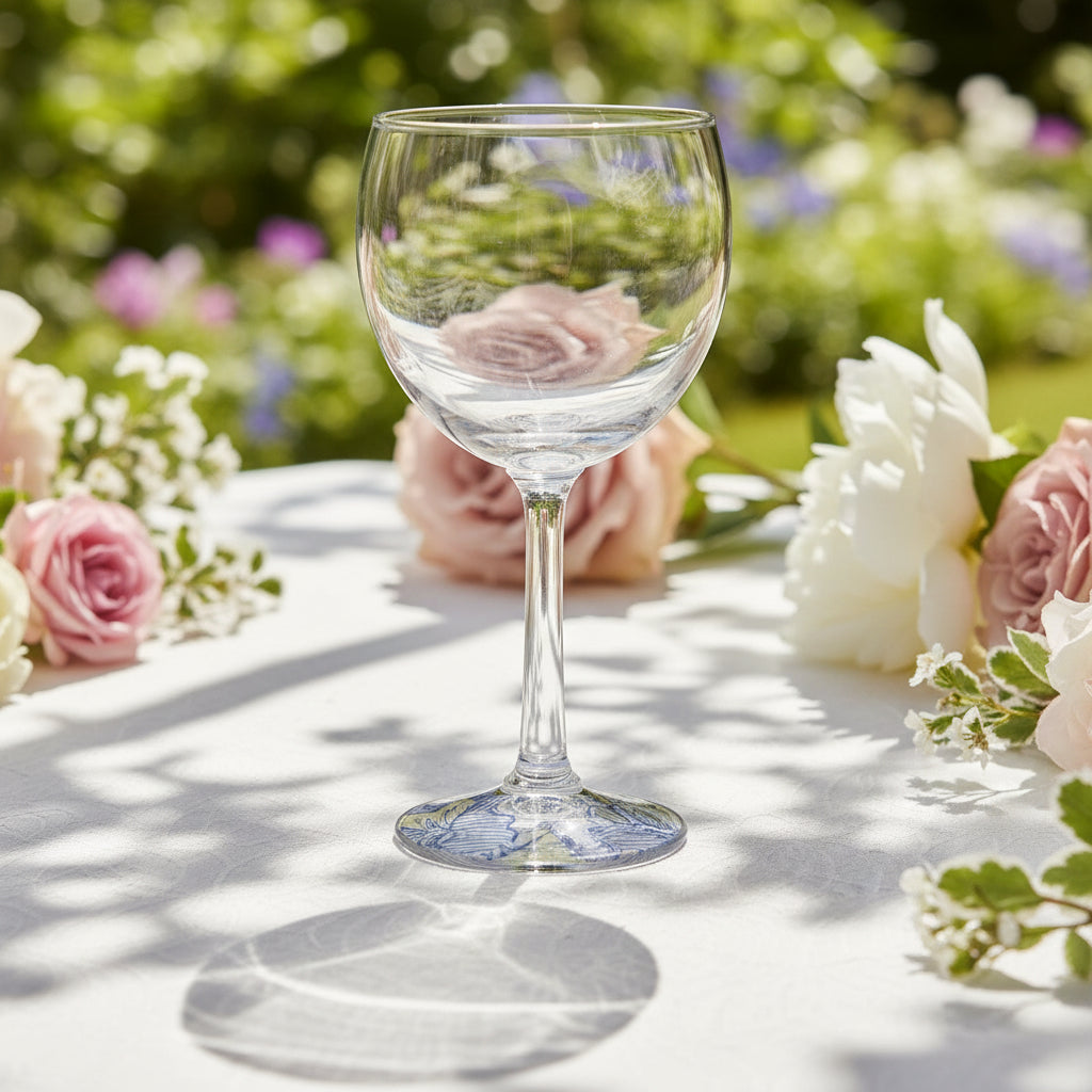 Verre à vin avec disque sous pied au motif WAX "Fleurs de Mariage"