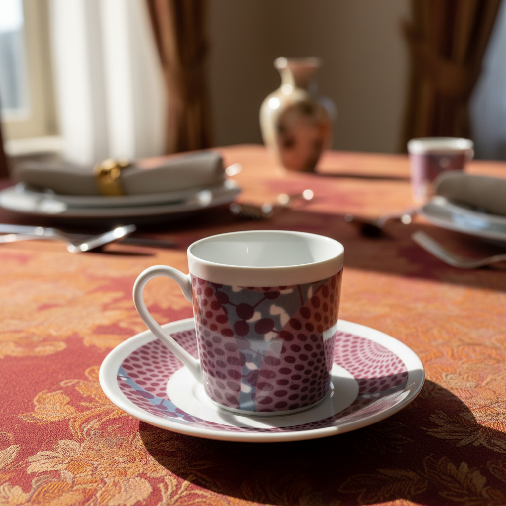 Tasse à Café en porcelaine Française avec soucoupe motif plein wax d'Afrique Gammaphone violet