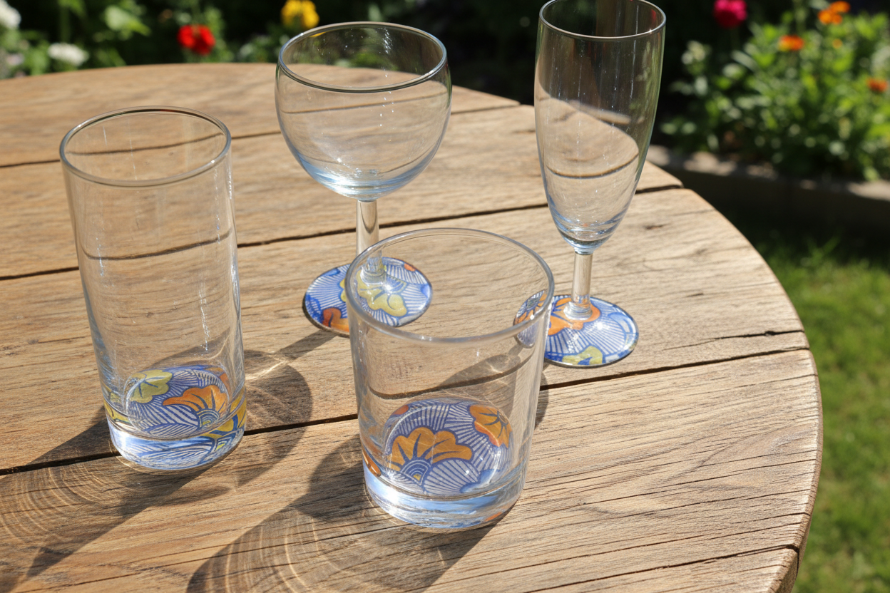 Verre à vin avec disque sous pied au motif WAX "Fleurs de Mariage"