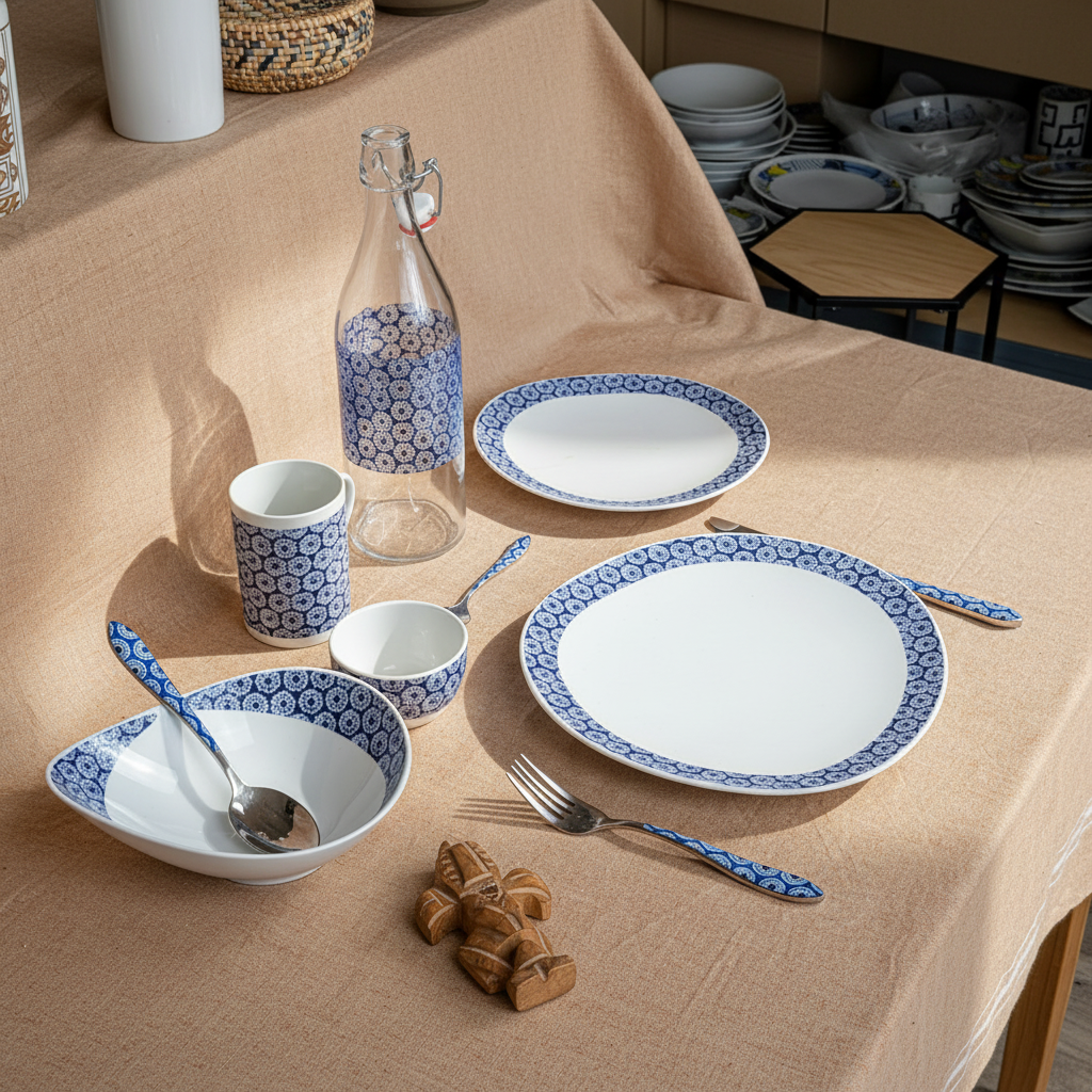 Bouteille en verre motif wax d'Afrique "indigo"