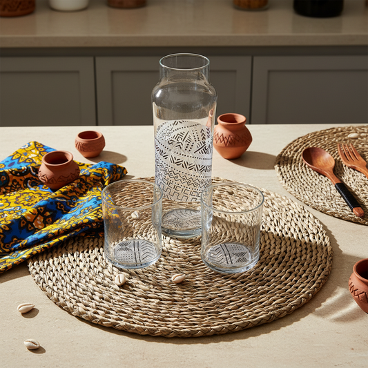 Lot de 2 verres motif d'Afrique ethnique "Bogolan"