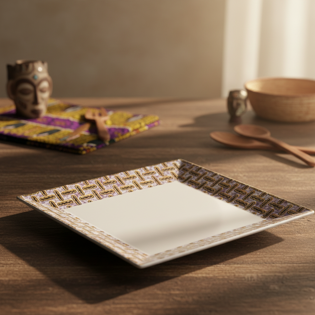 Bouteille en verre motif wax d'Afrique "haricot"
