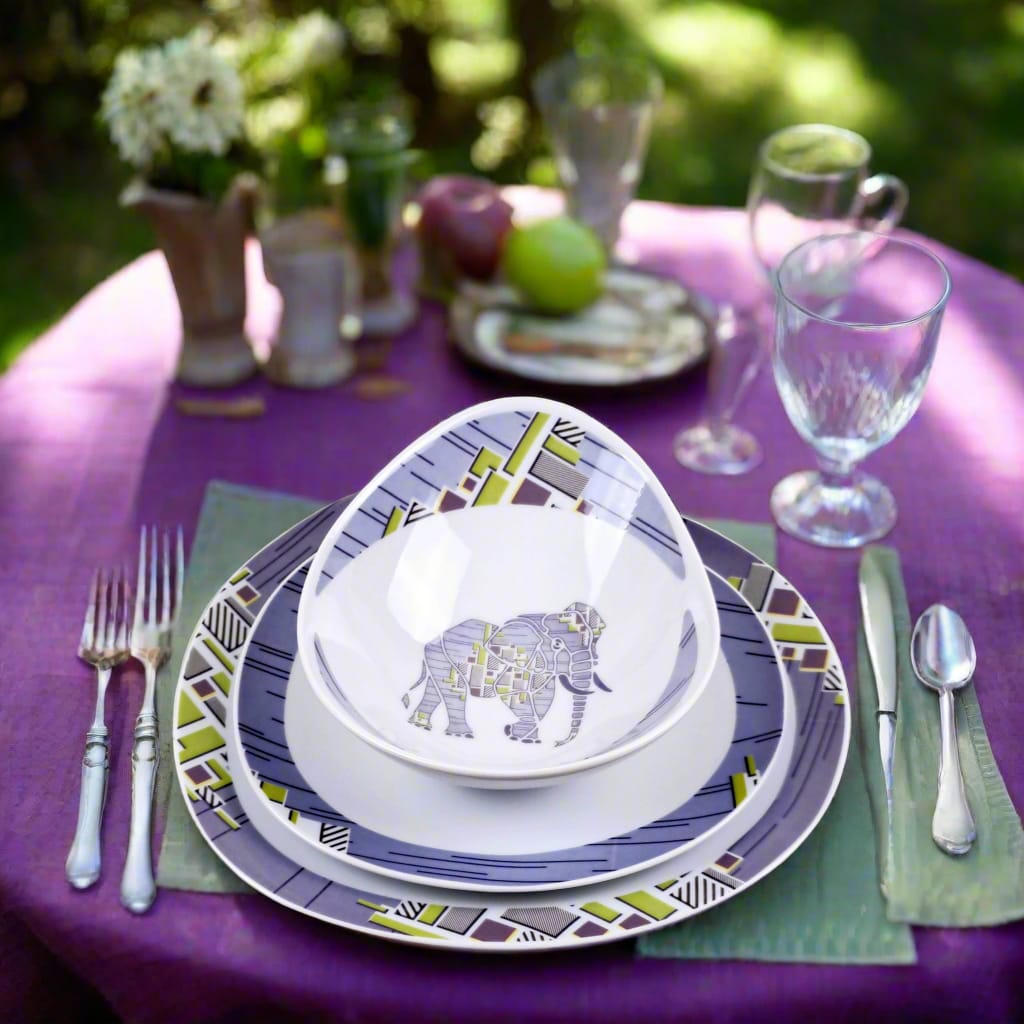 Coffret de 6 Assiettes Ovales en Porcelaine Fine – Motif Wax Africain “Milliardaire” – Fabrication française personnalisable