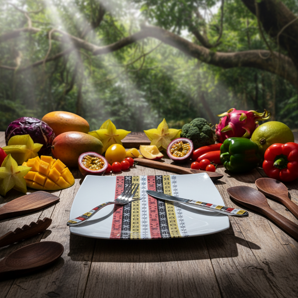 Coffret d'assiettes carrées en porcelaine fine Française fabriquées à la demande avec motif bande Ethnique d'Afrique " Bogolan avec coris" dans coffret de 12 assiettes
