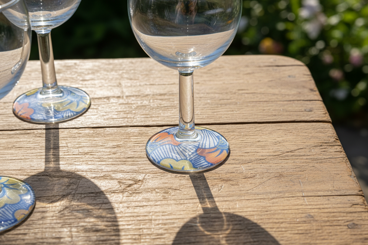 Verre à vin avec disque sous pied au motif WAX "Fleurs de Mariage"