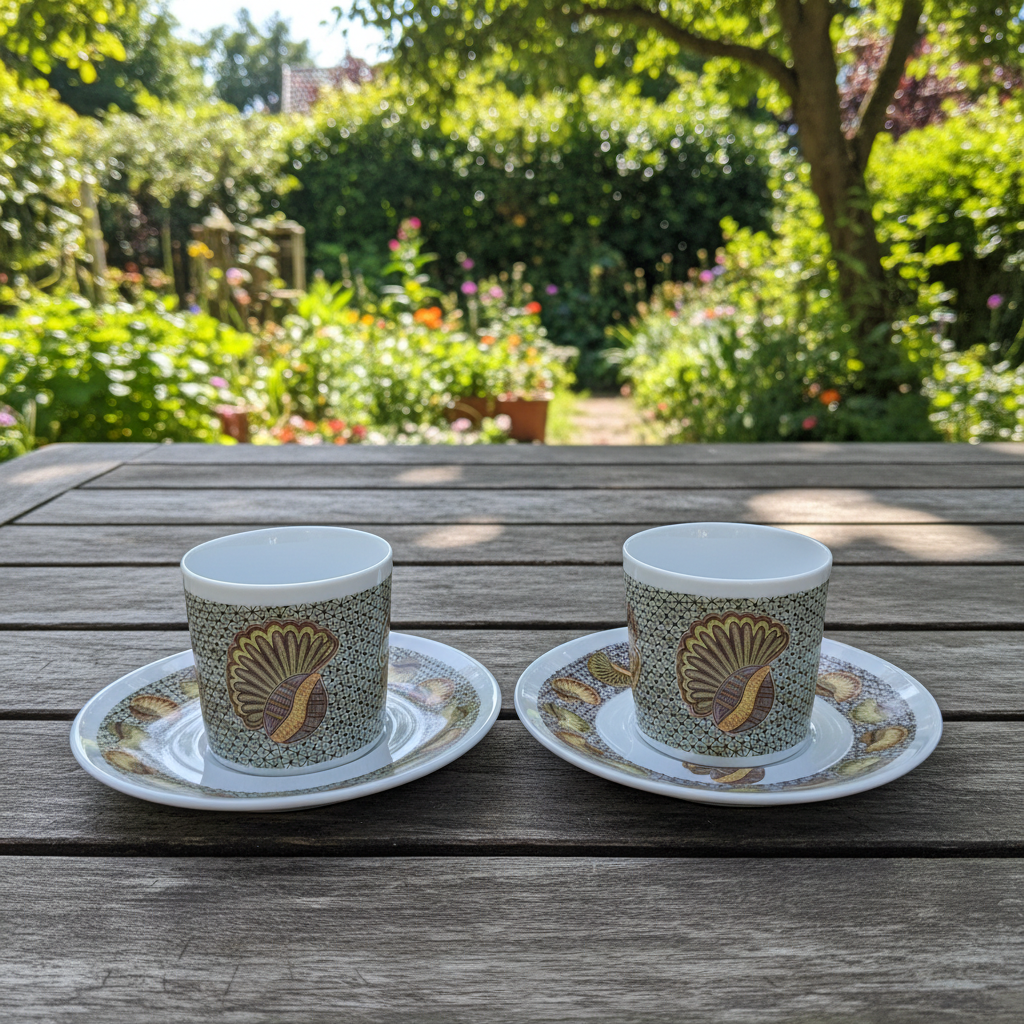 Tasse à Café en porcelaine Française avec soucoupe motif plein wax d'Afrique motif "escargot"