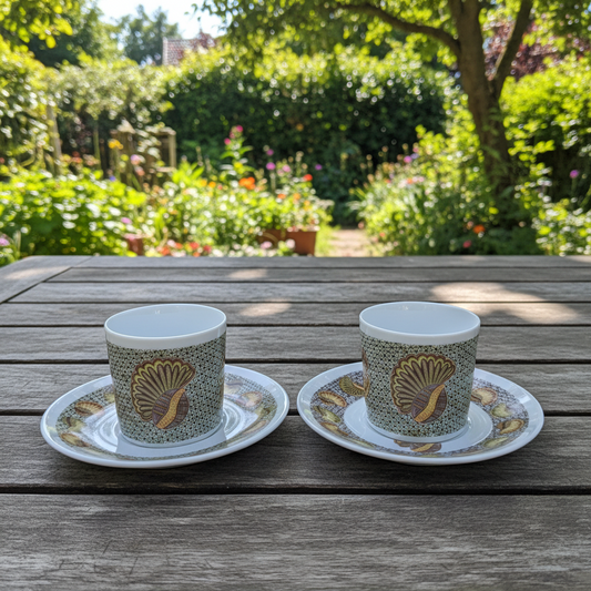 Tasse à Café en porcelaine Française avec soucoupe motif plein wax d'Afrique motif "escargot"