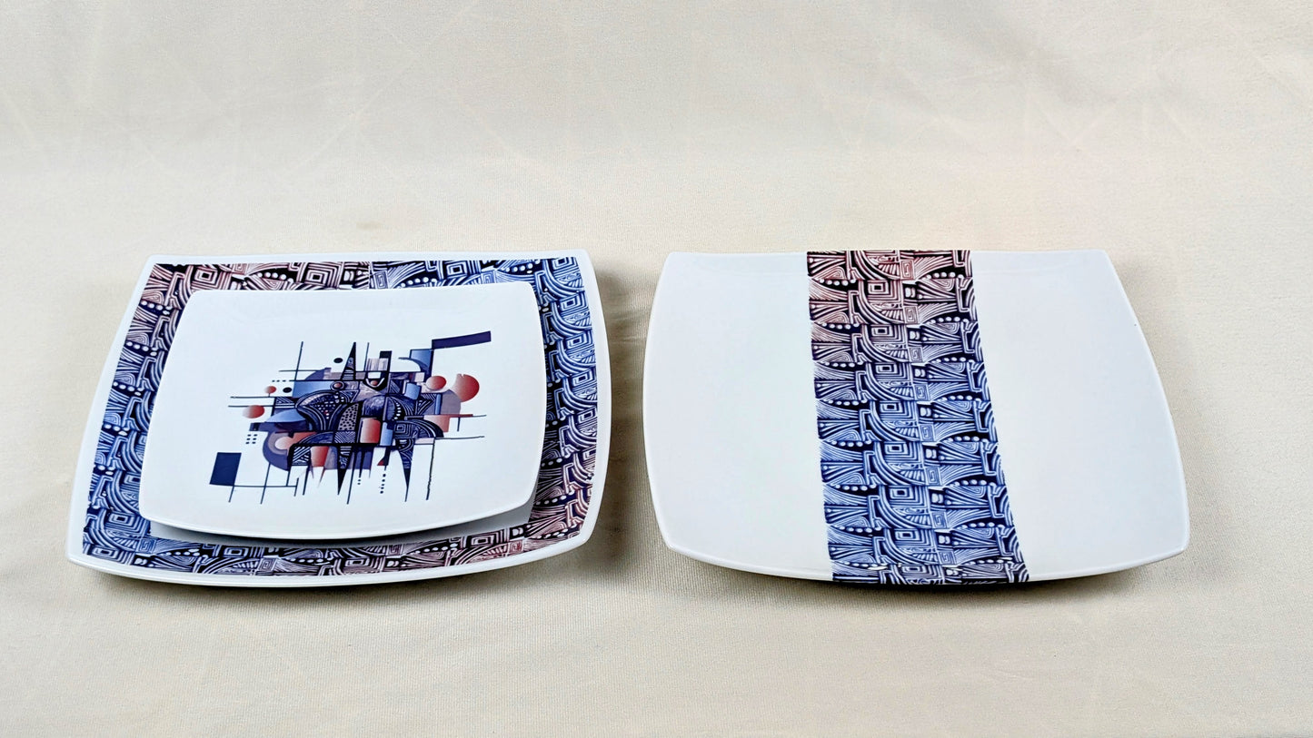 Box of 6 square pieces with ethnic band pattern "Artist KHA 1" in box