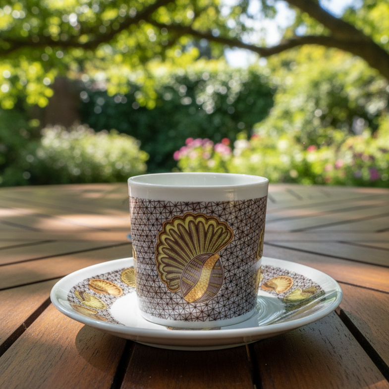 Tasse à Café en porcelaine Française avec soucoupe motif plein wax d'Afrique motif "escargot"