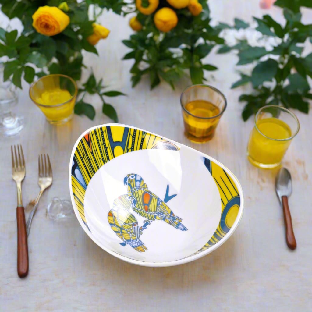 Coffret de 6 Assiettes Ovales en Porcelaine Fine – Motif Wax Africain “Electric Bulb” – Fabrication française personnalisable