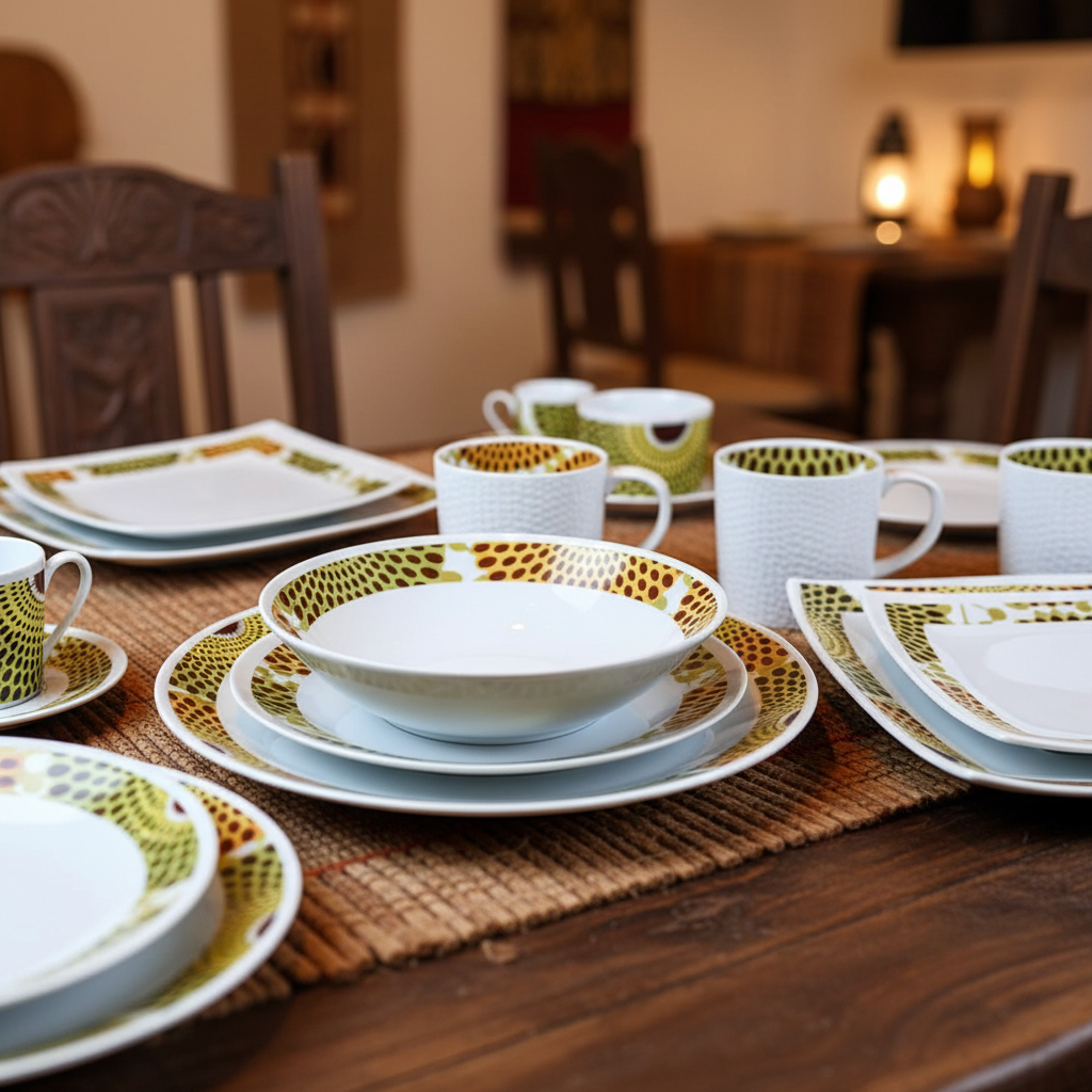 Set französischer Porzellanteller, individuell gefertigt mit dem feinen Ringmotiv "Gammaphone" in einer Geschenkbox (6-teilig)