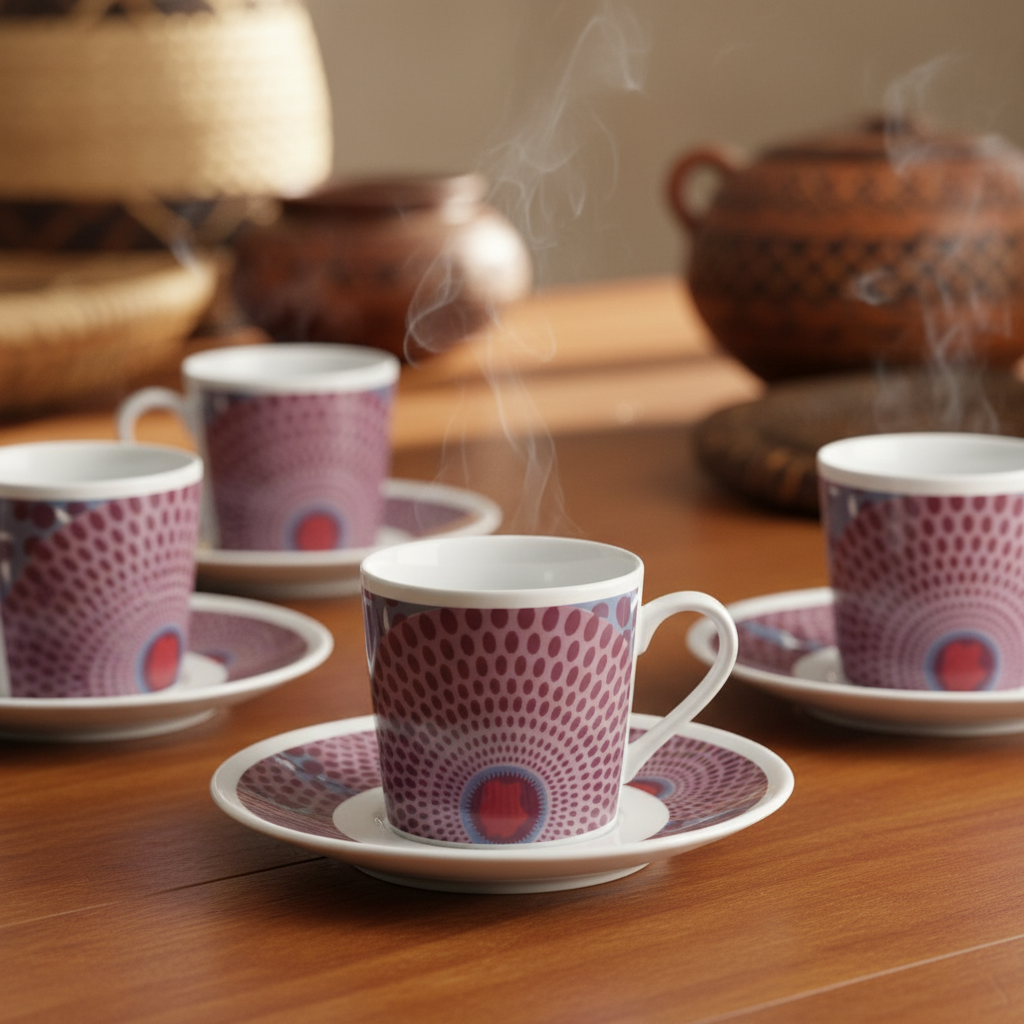 Tasse à Café en porcelaine Française avec soucoupe motif plein wax d'Afrique Gammaphone violet