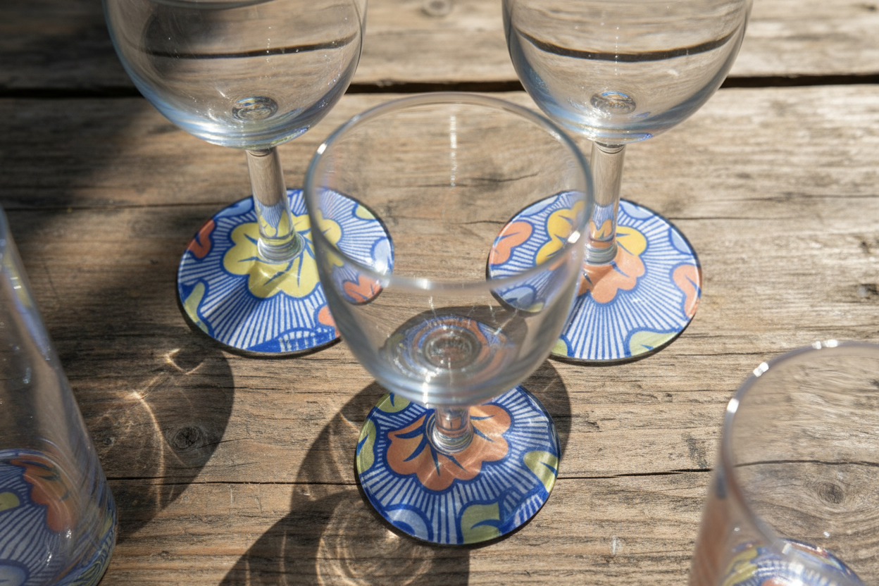 Verre à vin avec disque sous pied au motif WAX "Fleurs de Mariage"