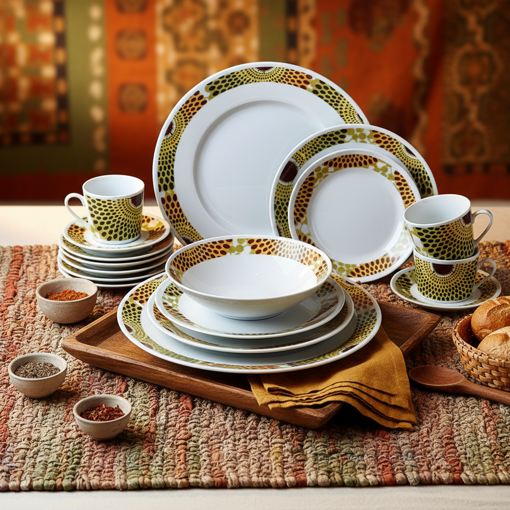 Set französischer Porzellanteller, individuell gefertigt mit dem feinen Ringmotiv "Gammaphone" in einer Geschenkbox (6-teilig)