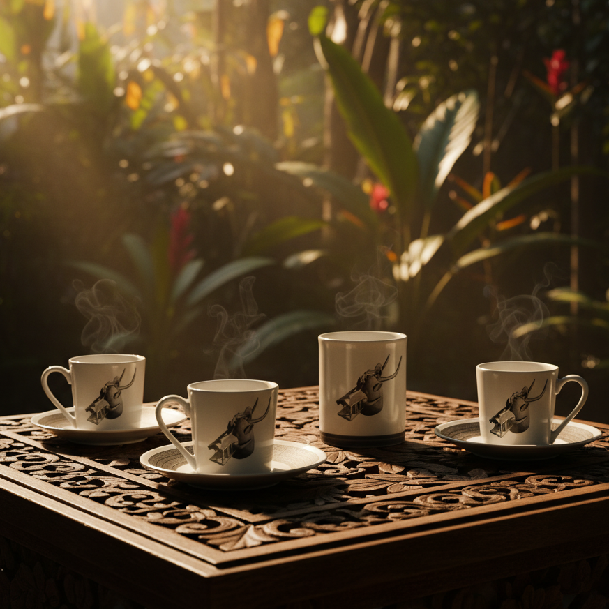 Mug ou Tasse à café en porcelaine fine Française fabriqué à la demande, motif d'Afrique, Côté d'Ivoire MASQUE HEAUME SENOUFO, A tête d'animal à la gueule béante armé de crocs 5