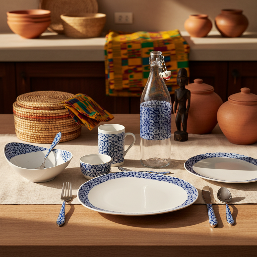 Bouteille en verre motif wax d'Afrique "indigo"