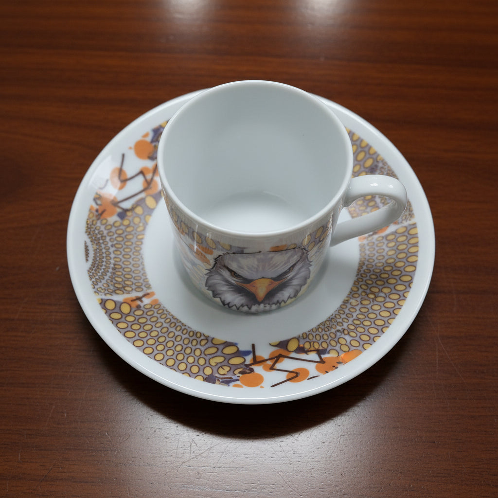 Tasse à Café en porcelaine Française avec soucoupe motif plein wax d'Afrique Gammaphone avec aigle