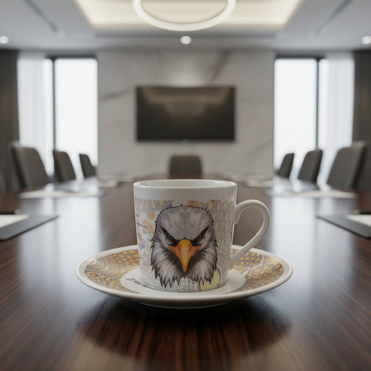 Tasse à Café en porcelaine Française avec soucoupe motif plein wax d'Afrique Gammaphone avec aigle