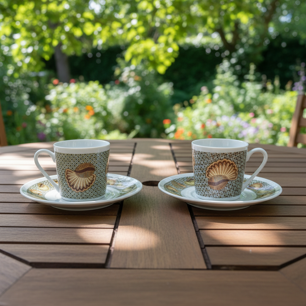 Tasse à Café en porcelaine Française avec soucoupe motif plein wax d'Afrique motif "escargot"