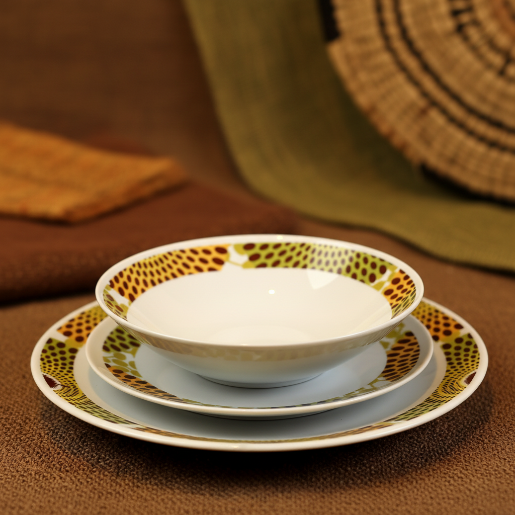 Set französischer Porzellanteller, individuell gefertigt mit dem feinen Ringmotiv "Gammaphone" in einer Geschenkbox (6-teilig)