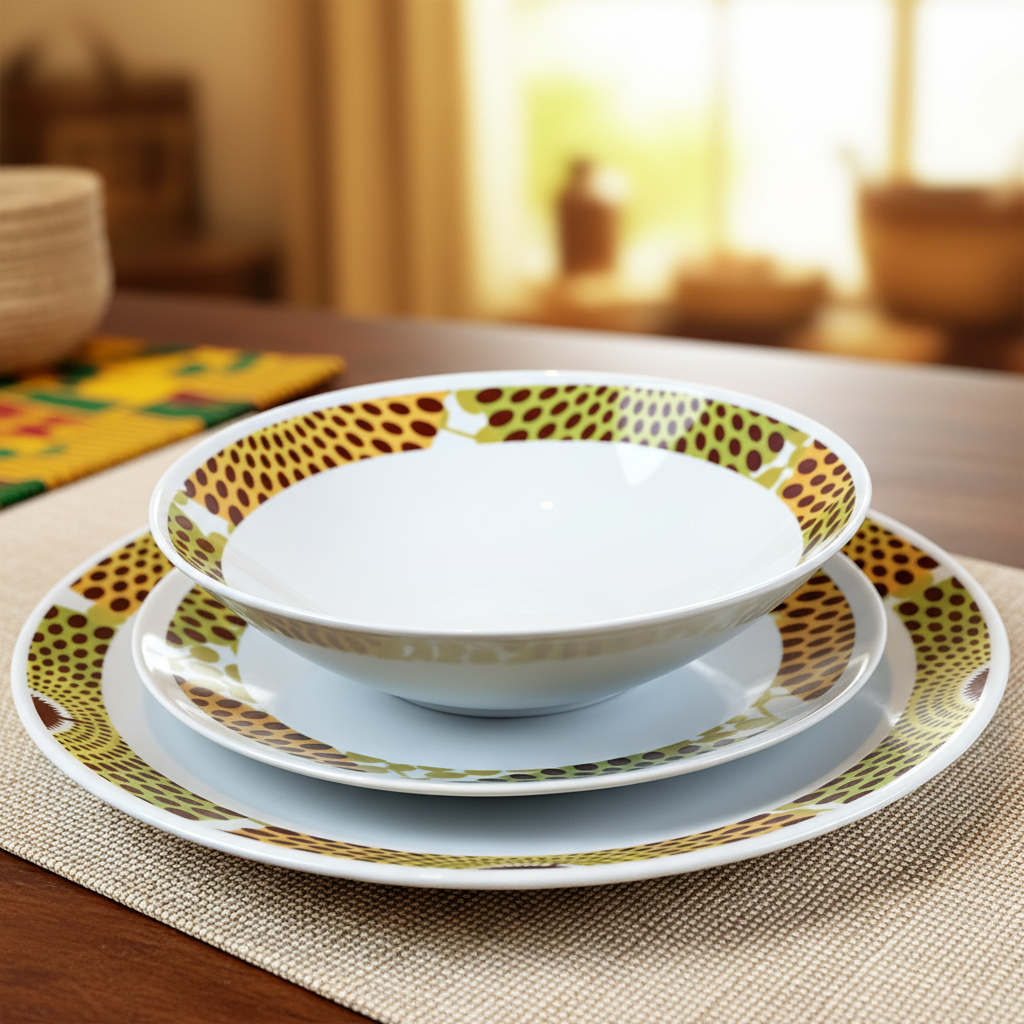 Set französischer Porzellanteller, individuell gefertigt mit dem feinen Ringmotiv "Gammaphone" in einer Geschenkbox (6-teilig)